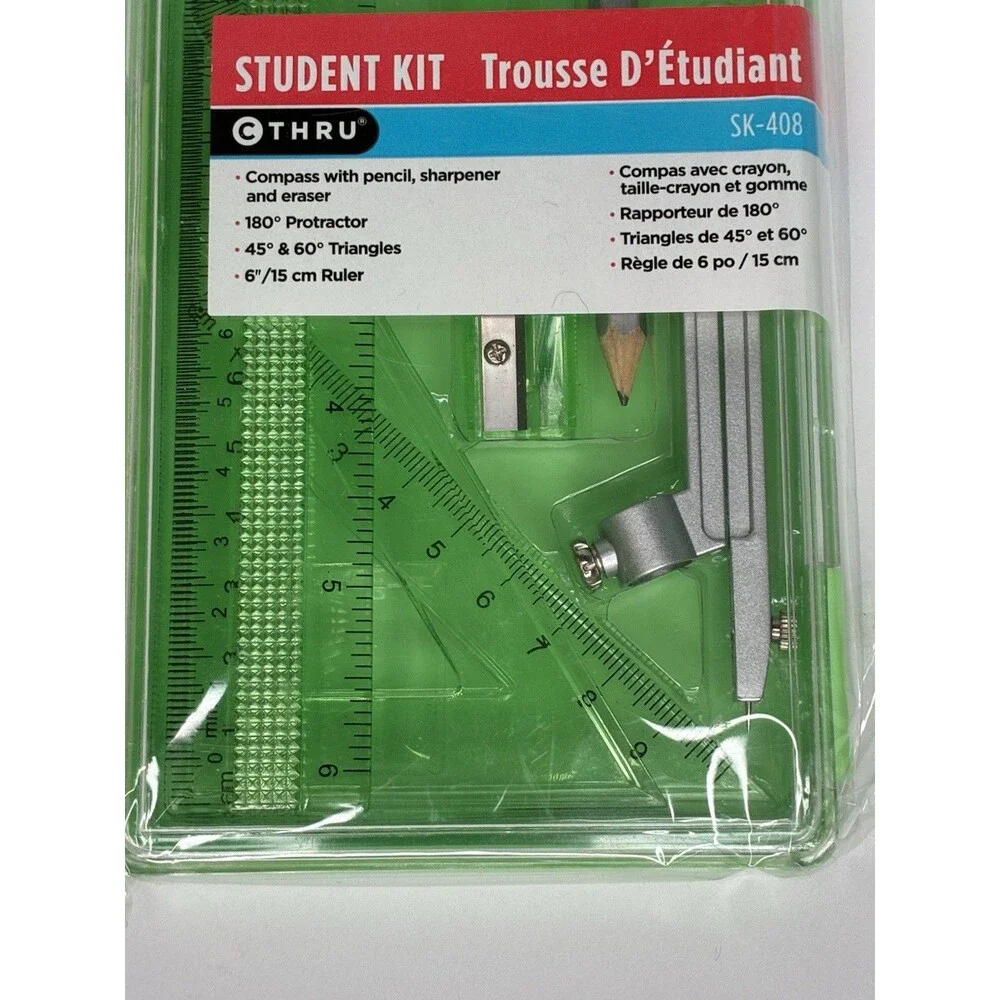 Geometry Set for Students, Math Protractor Compass with Rulers Pencil Sharpener